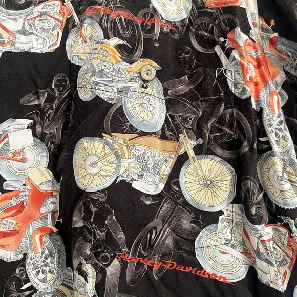 Harley Davidson Motorcycle Print Button Down Short Sleeve Black Biker Size Large - Picture 2 of 4